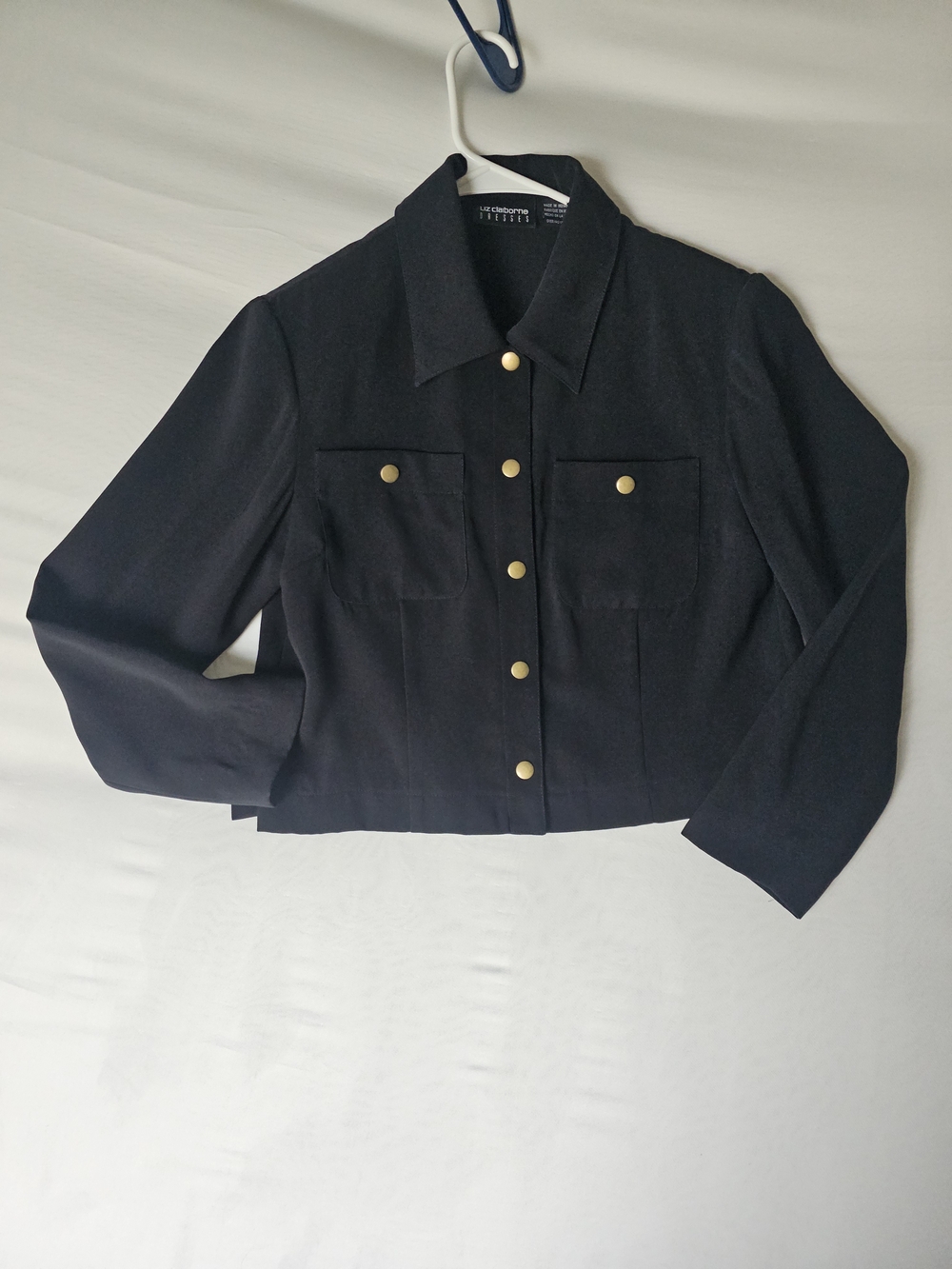 Liz Claiborne Black Cropped Utility Jacket with Gold Buttons - Size 6